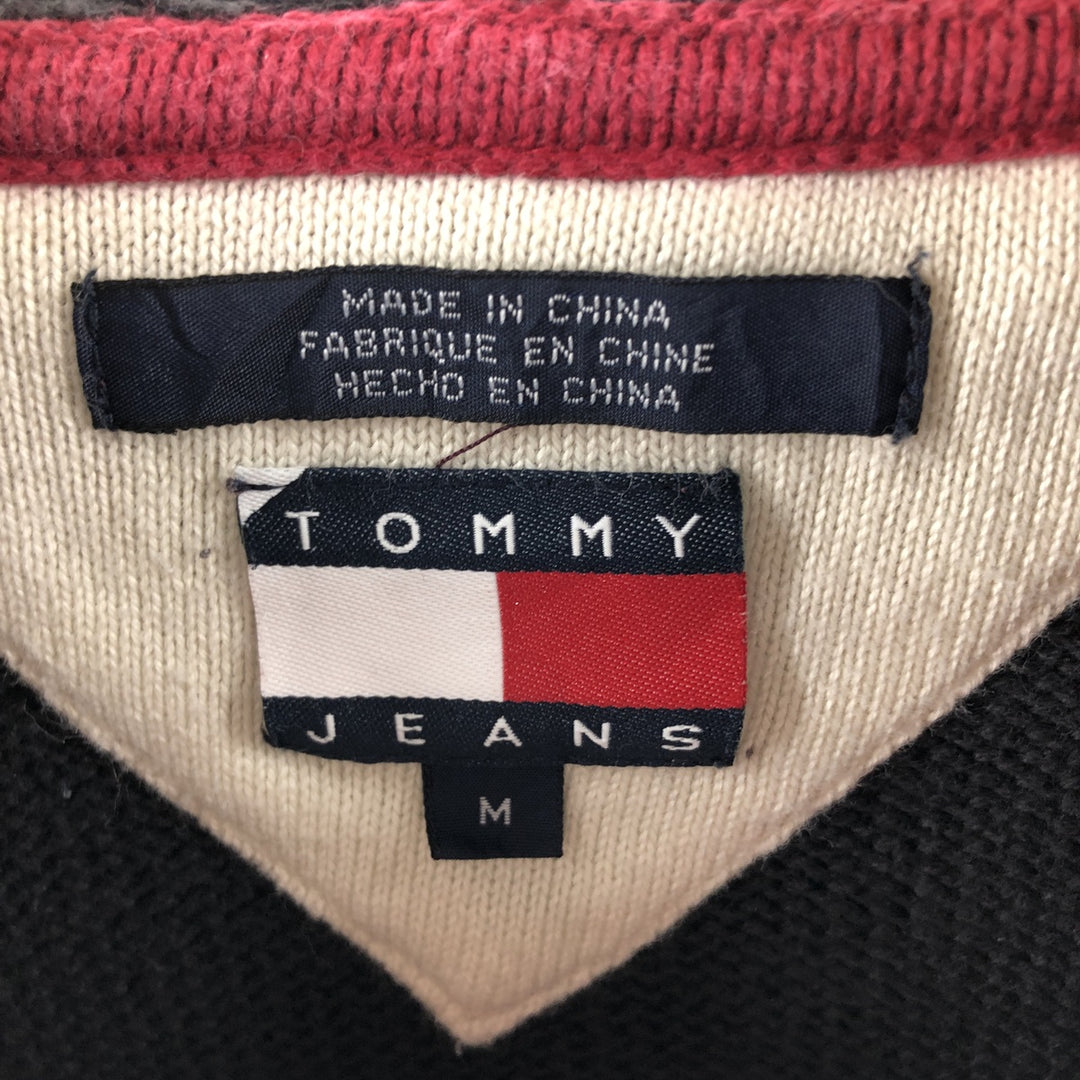 90s~ Tommy Hilfiger JEANS Full Zip Cotton Knit Zip Hoodie Men's M Size Vintage cotton black type Vintage Second Hand