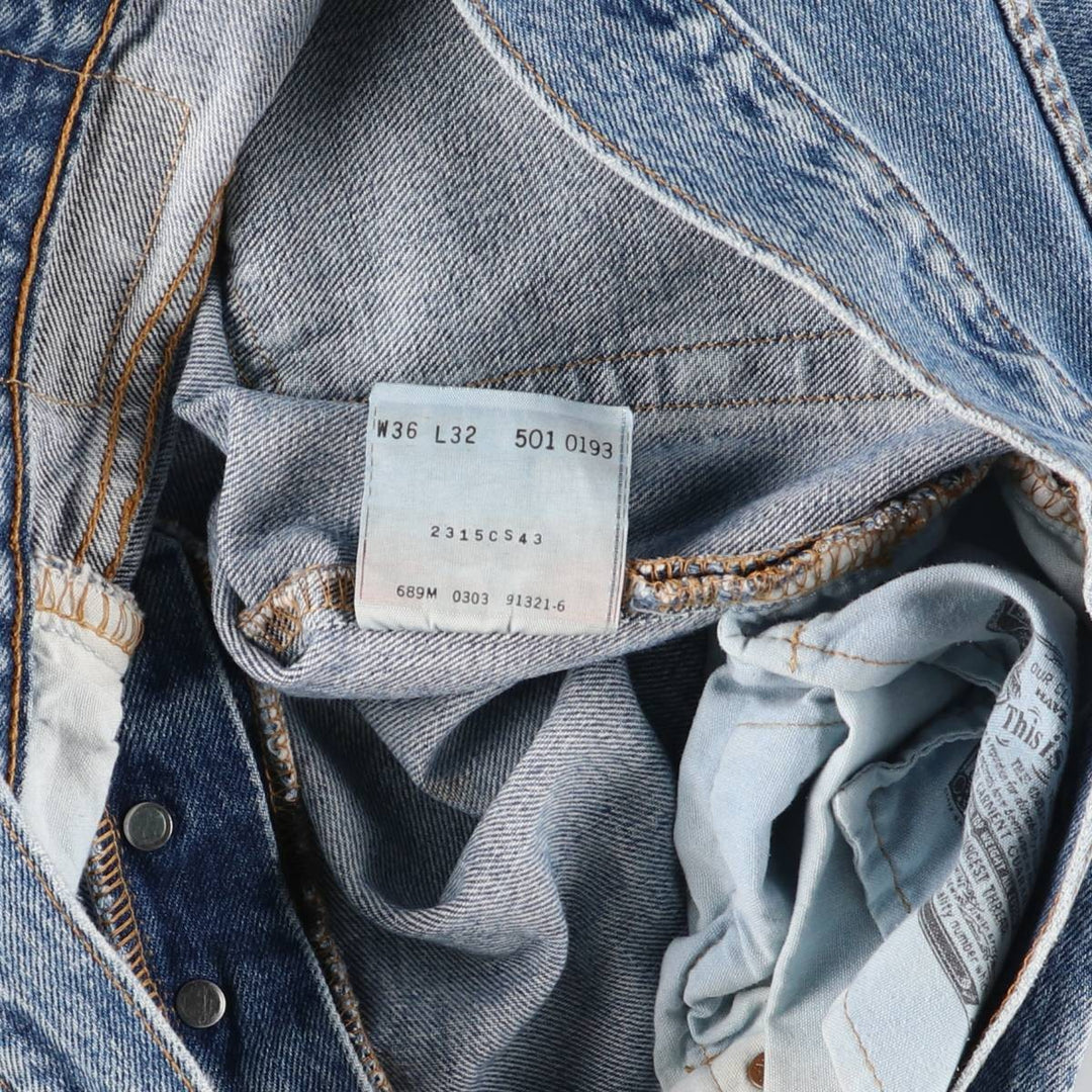00'S Levi's 501 straight denim pants for men, size W34 cotton Blue type light blue Vintage Second Hand