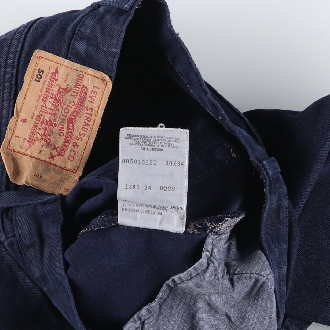 90'S Levi's 501-0121 Euro model straight denim pants for men, W30 equivalent, vintage cotton navy blue type Vintage Second Hand