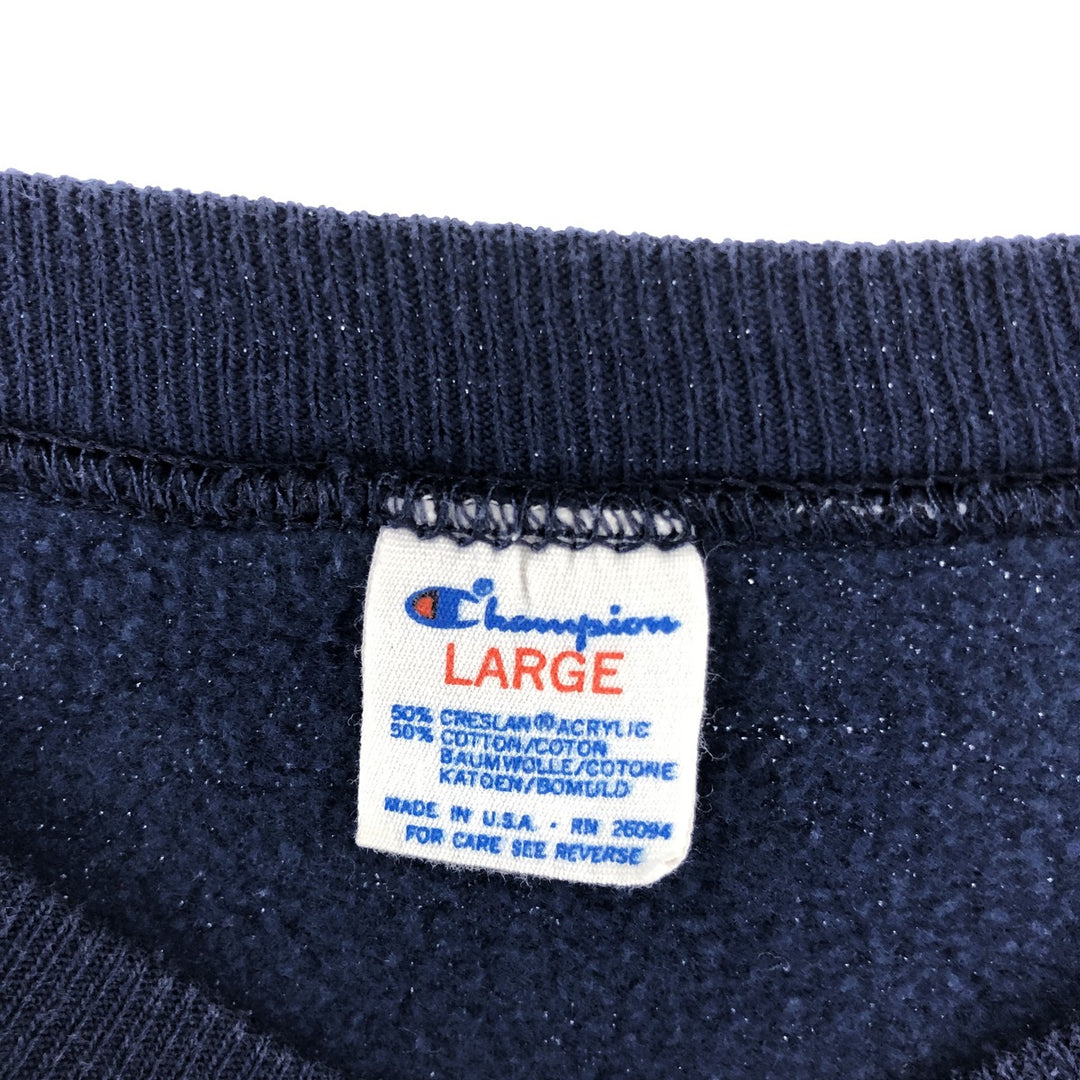 80'S Champion Tricot Tag Detroit Tigers Print Sweatshirt, Made in USA, Men's L size Creslan navy blue type Vintage Second Hand