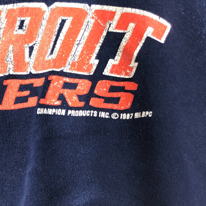 80'S Champion Tricot Tag Detroit Tigers Print Sweatshirt, Made in USA, Men's L size Creslan navy blue type Vintage Second Hand