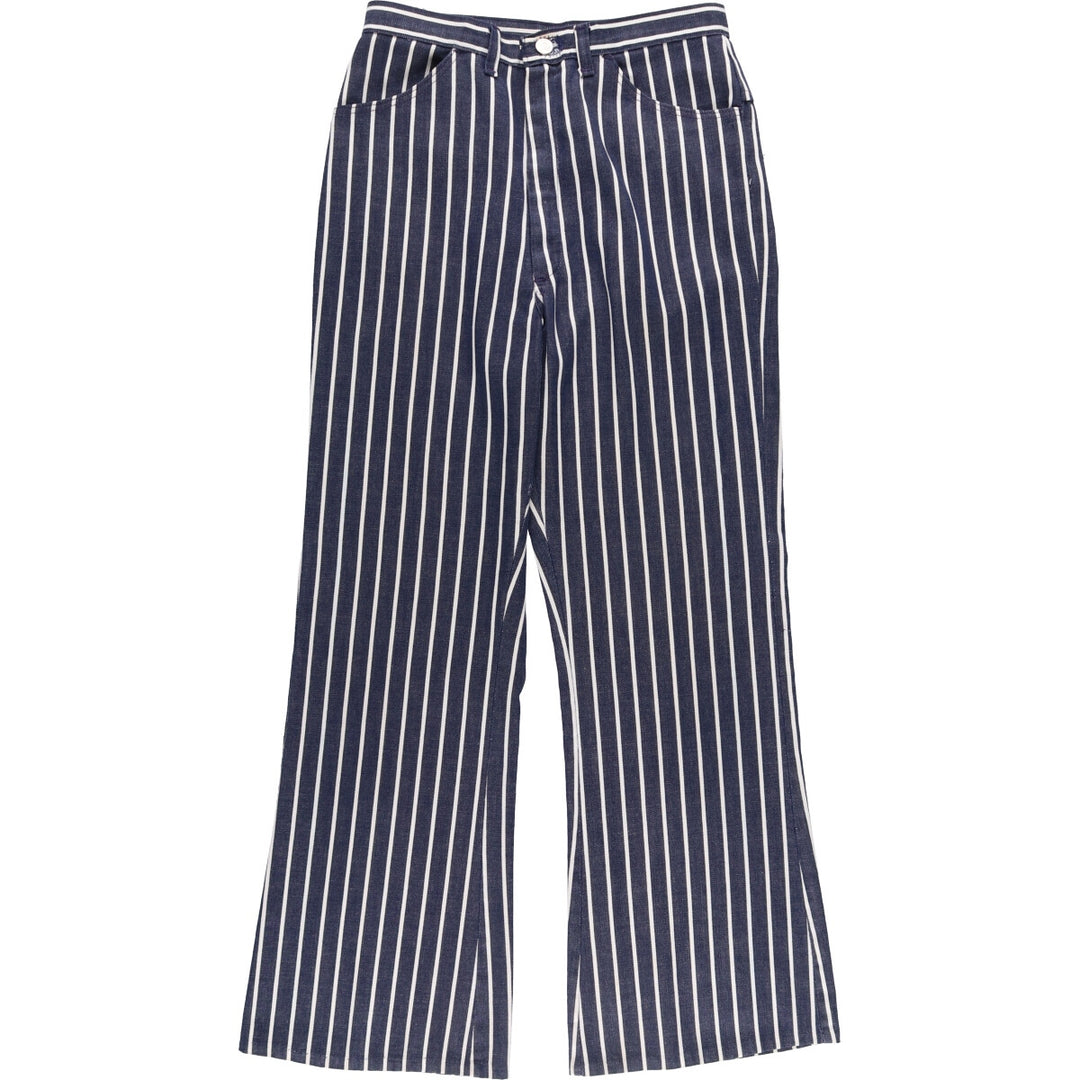 ~80'S Stripe Pattern Bat Dye Flare Cut Denim Pants Women's L (w27) Vintage unclear blue type Vintage Second Hand