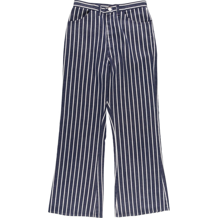 ~80'S Stripe Pattern Bat Dye Flare Cut Denim Pants Women's L (w27) Vintage unclear blue type Vintage Second Hand