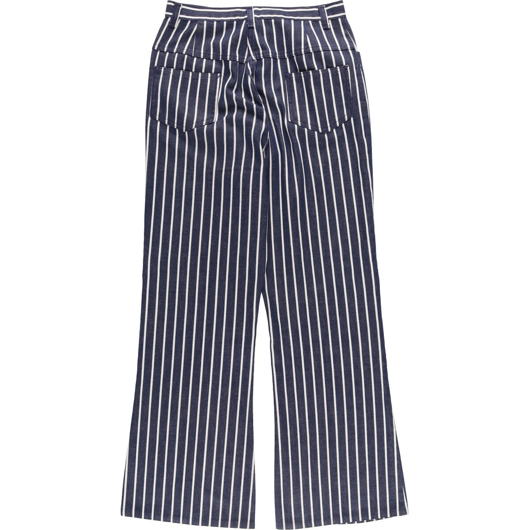 ~80'S Stripe Pattern Bat Dye Flare Cut Denim Pants Women's L (w27) Vintage unclear blue type Vintage Second Hand