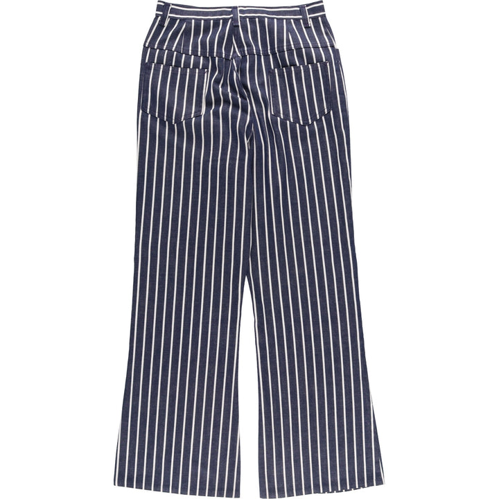 ~80'S Stripe Pattern Bat Dye Flare Cut Denim Pants Women's L (w27) Vintage unclear blue type Vintage Second Hand