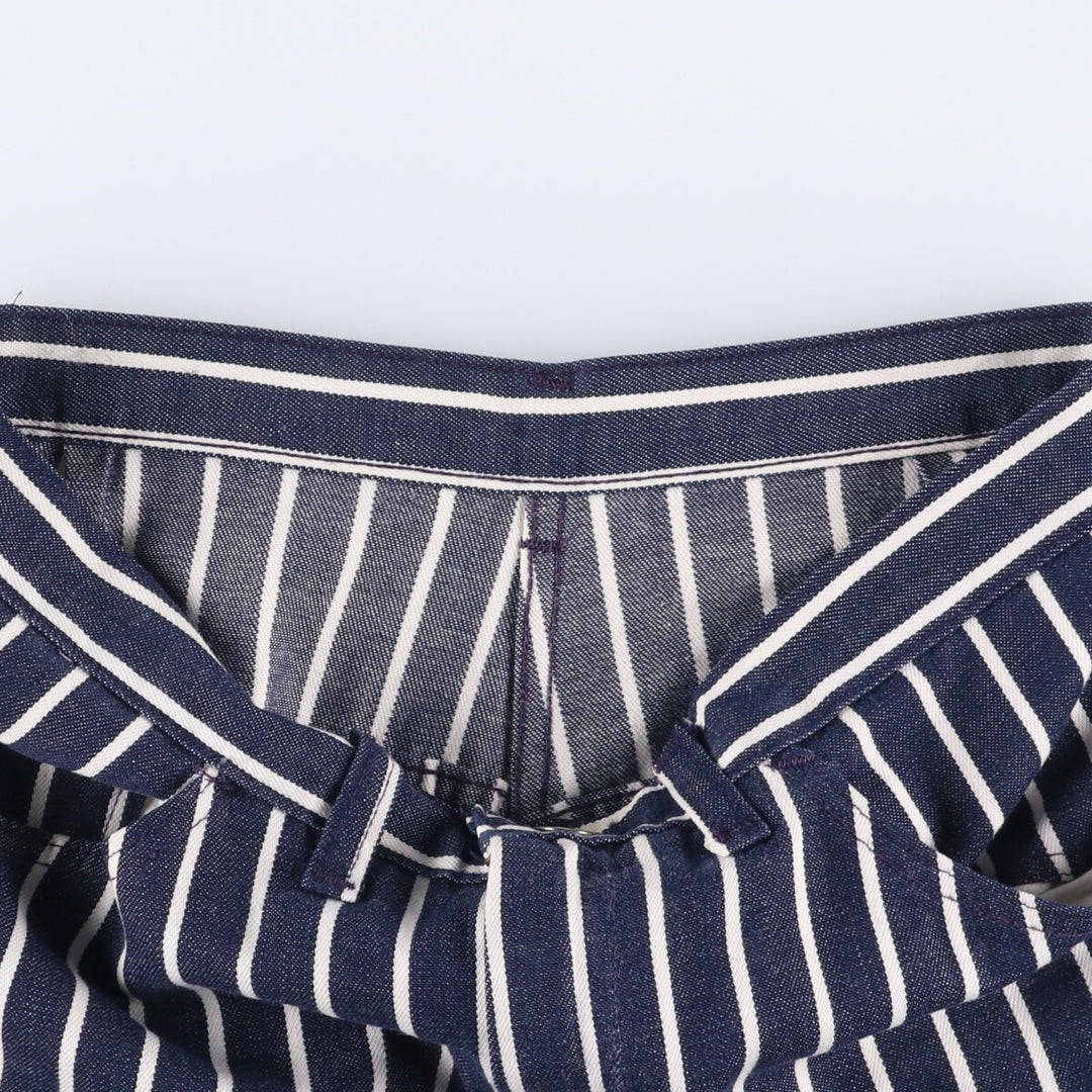 ~80'S Stripe Pattern Bat Dye Flare Cut Denim Pants Women's L (w27) Vintage unclear blue type Vintage Second Hand