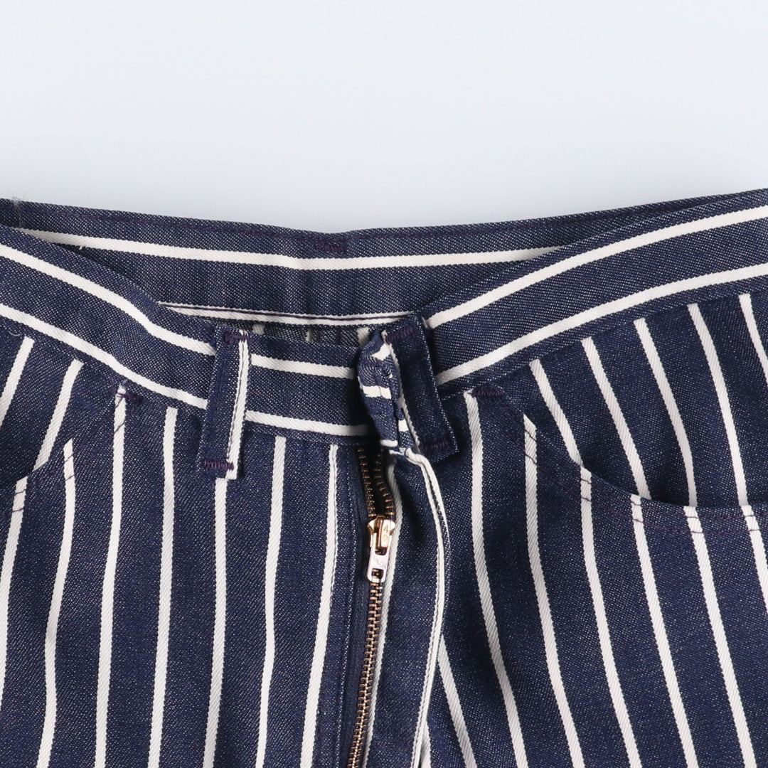 ~80'S Stripe Pattern Bat Dye Flare Cut Denim Pants Women's L (w27) Vintage unclear blue type Vintage Second Hand