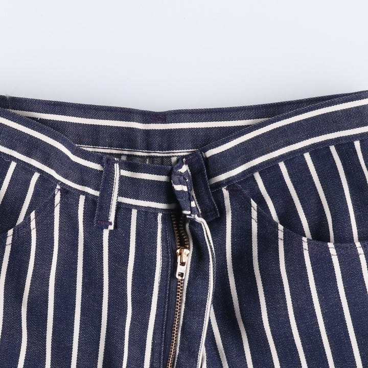 ~80'S Stripe Pattern Bat Dye Flare Cut Denim Pants Women's L (w27) Vintage unclear blue type Vintage Second Hand