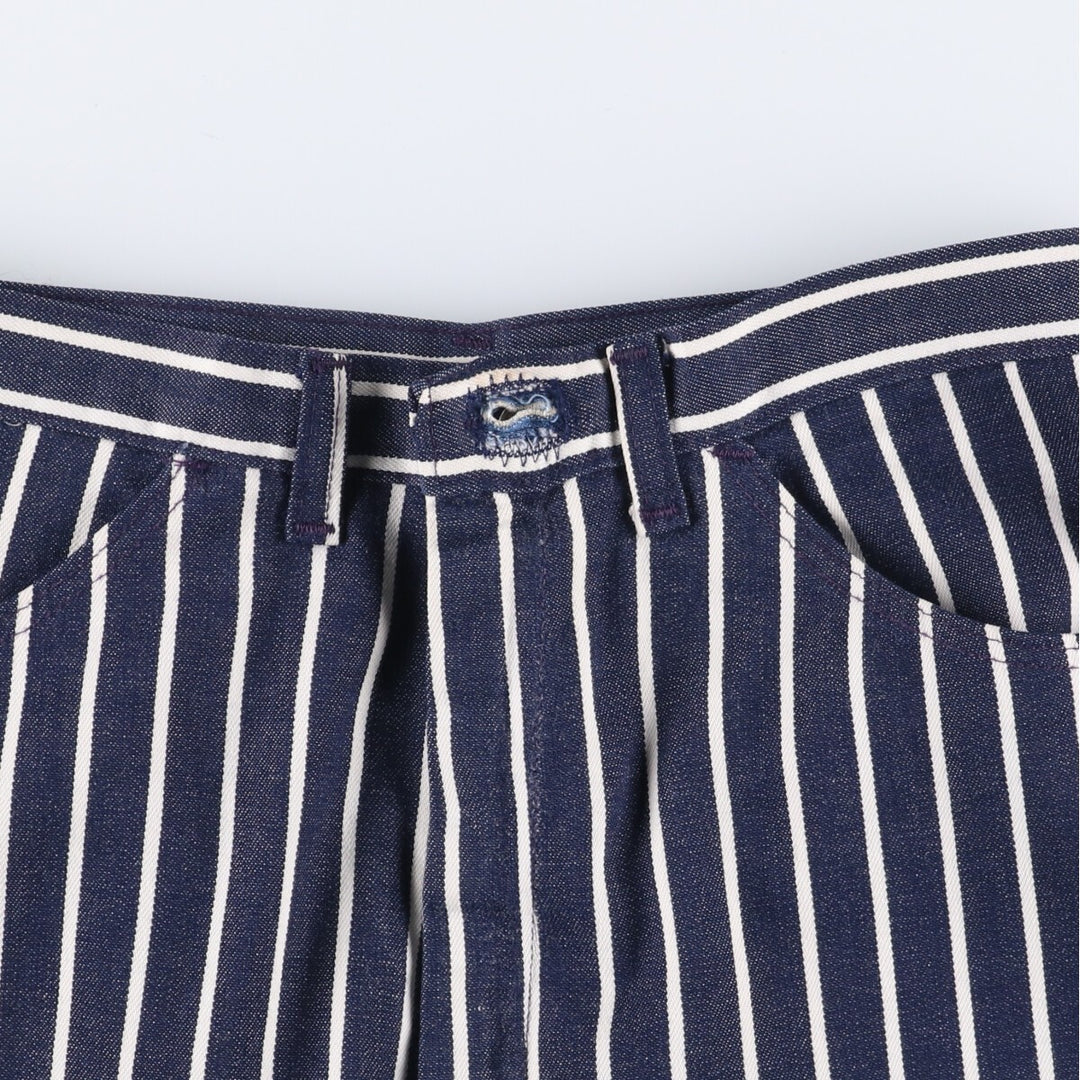 ~80'S Stripe Pattern Bat Dye Flare Cut Denim Pants Women's L (w27) Vintage unclear blue type Vintage Second Hand