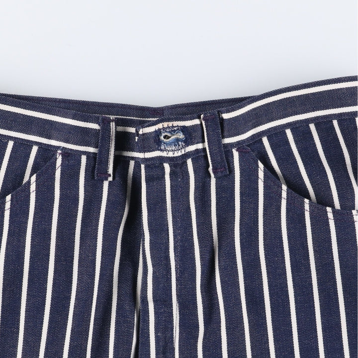 ~80'S Stripe Pattern Bat Dye Flare Cut Denim Pants Women's L (w27) Vintage unclear blue type Vintage Second Hand