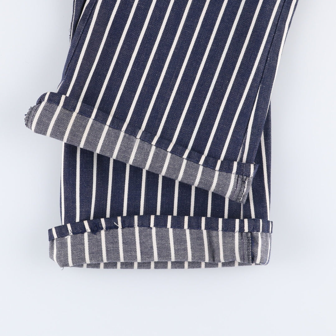 ~80'S Stripe Pattern Bat Dye Flare Cut Denim Pants Women's L (w27) Vintage unclear blue type Vintage Second Hand