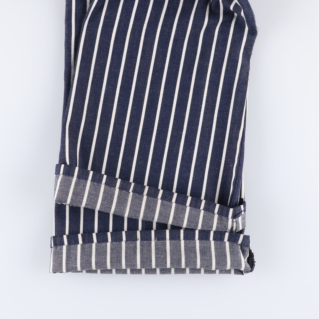 ~80'S Stripe Pattern Bat Dye Flare Cut Denim Pants Women's L (w27) Vintage unclear blue type Vintage Second Hand