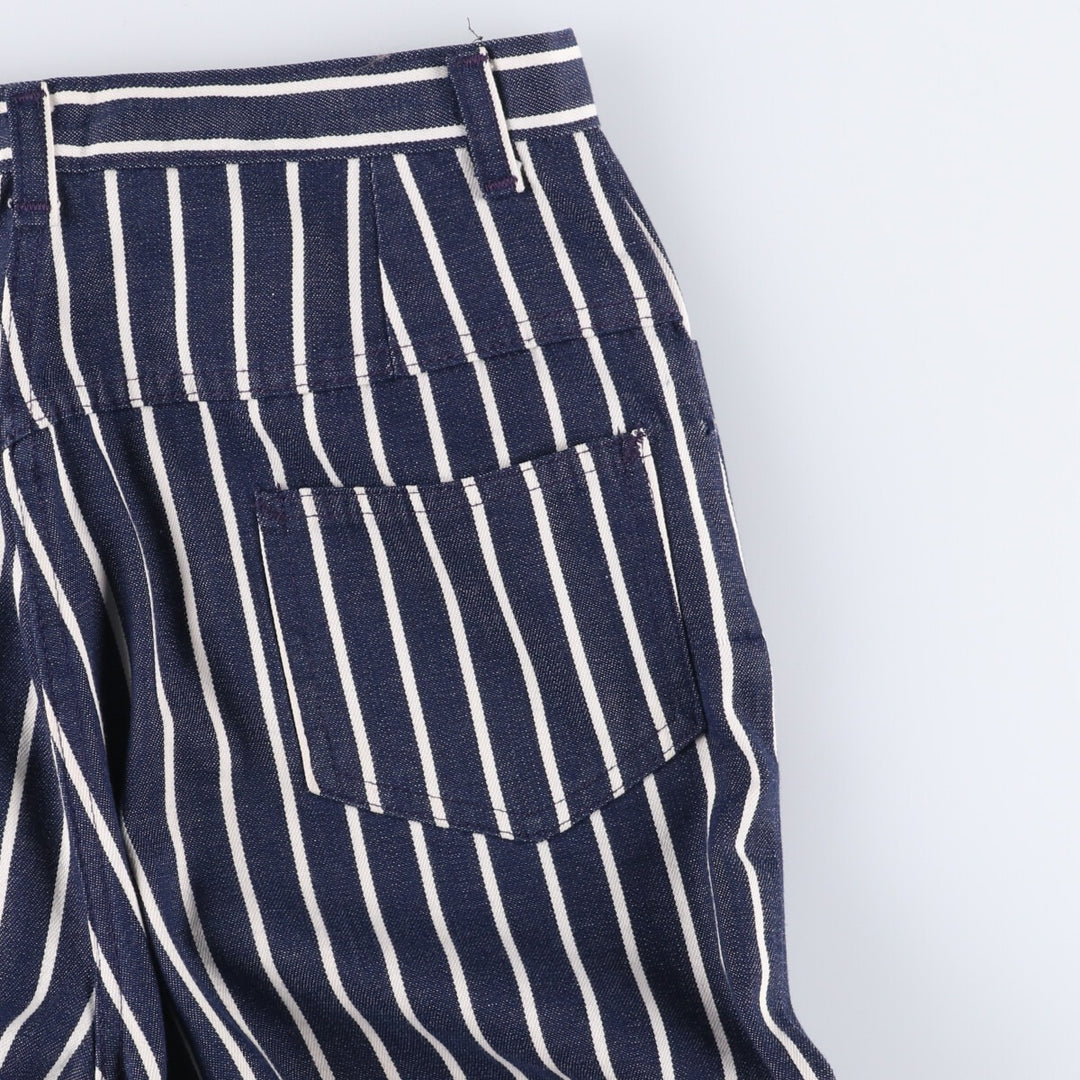 ~80'S Stripe Pattern Bat Dye Flare Cut Denim Pants Women's L (w27) Vintage unclear blue type Vintage Second Hand