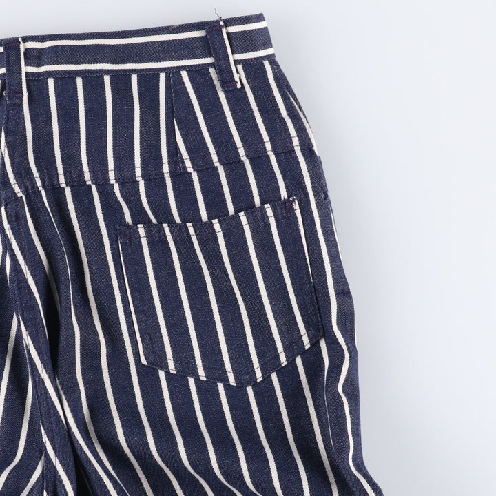 ~80'S Stripe Pattern Bat Dye Flare Cut Denim Pants Women's L (w27) Vintage unclear blue type Vintage Second Hand