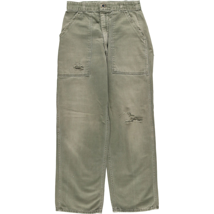 1960'S US military baker pants, made in USA, women's size L (w28), vintage unclear Khaki type sage green Vintage Second Hand