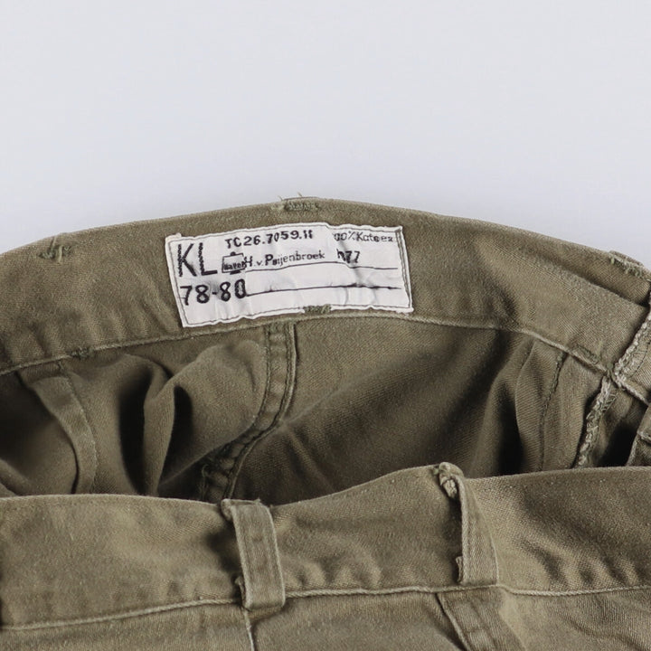 1970'S Dutch military genuine military cargo pants combat pants 78-80 women's size L (w28) vintage cotton Khaki type Vintage Second Hand