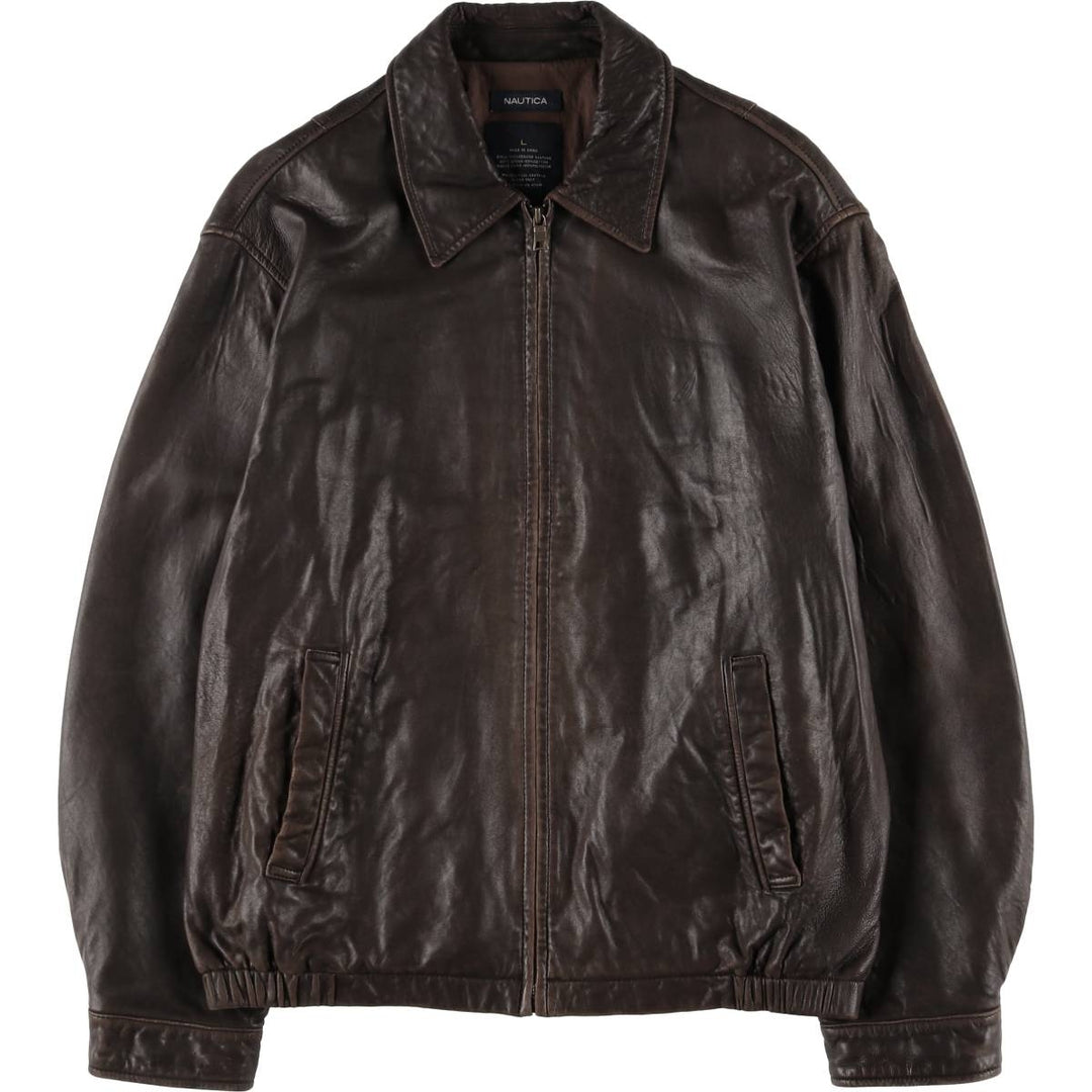 00s~ NAUTICA Swing Top Type Leather Blouson Men's Size L genuine leather brown type Vintage Second Hand