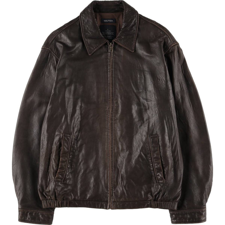 00s~ NAUTICA Swing Top Type Leather Blouson Men's Size L genuine leather brown type Vintage Second Hand