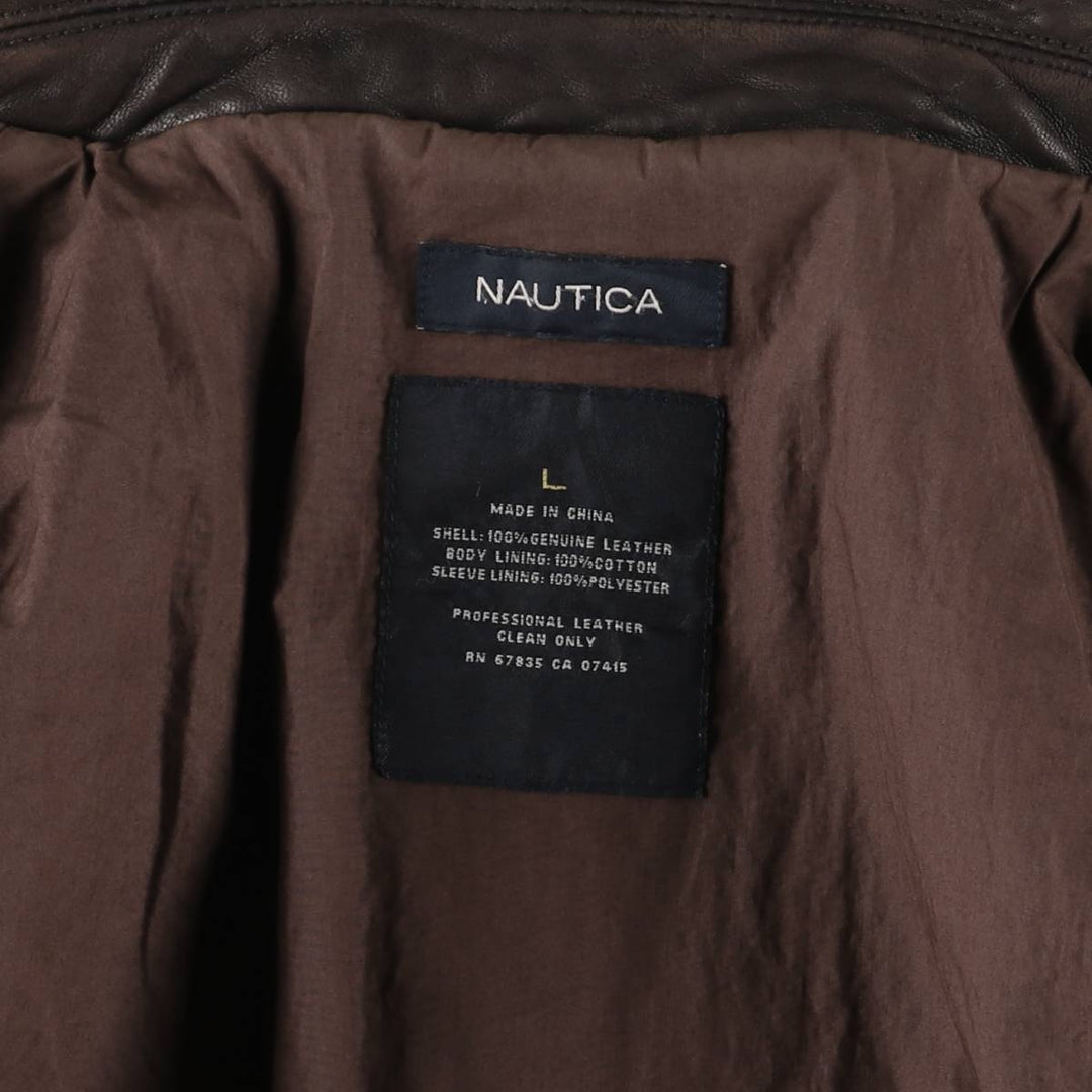 00s~ NAUTICA Swing Top Type Leather Blouson Men's Size L genuine leather brown type Vintage Second Hand