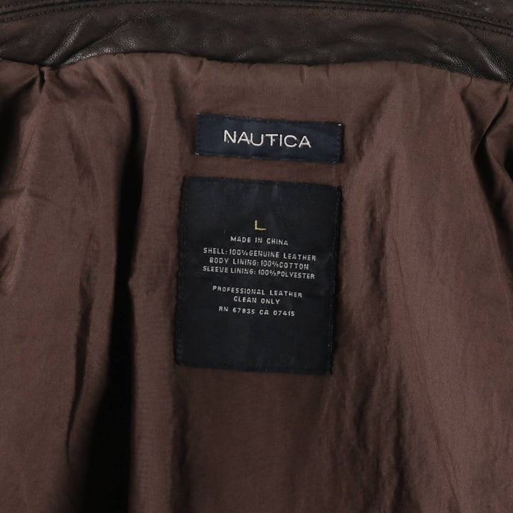 00s~ NAUTICA Swing Top Type Leather Blouson Men's Size L genuine leather brown type Vintage Second Hand