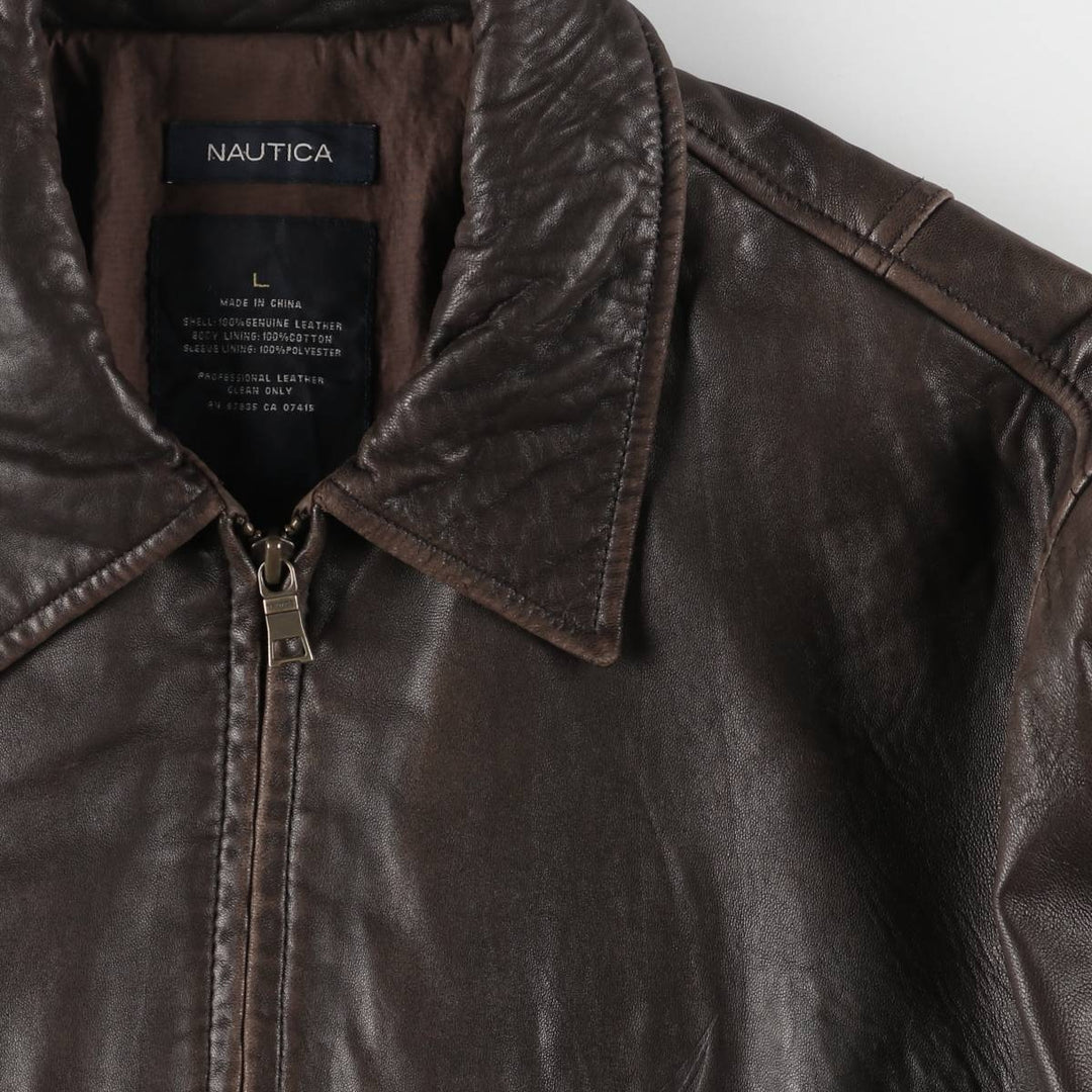 00s~ NAUTICA Swing Top Type Leather Blouson Men's Size L genuine leather brown type Vintage Second Hand