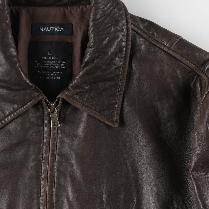 00s~ NAUTICA Swing Top Type Leather Blouson Men's Size L genuine leather brown type Vintage Second Hand