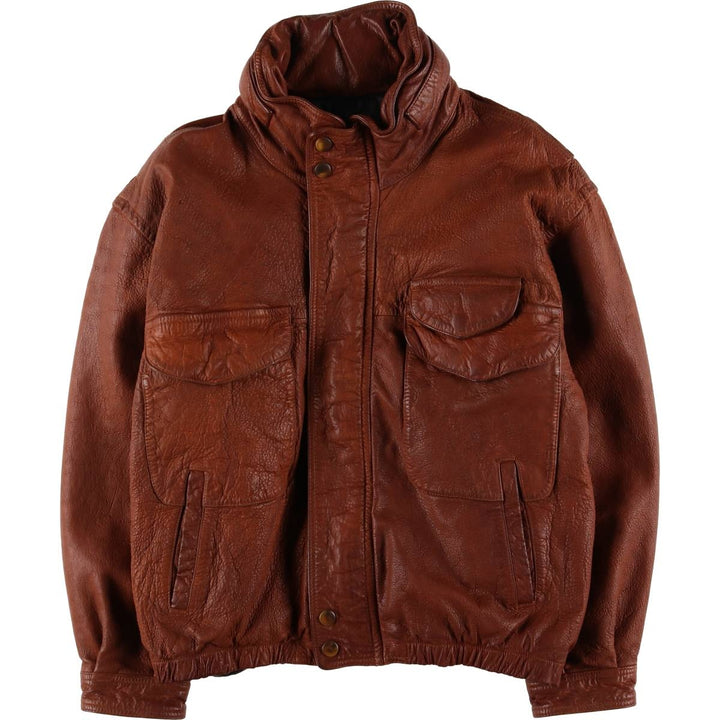 90'S NAUTICA padded leather jacket type men's XL size vintage genuine leather brown type Vintage Second Hand