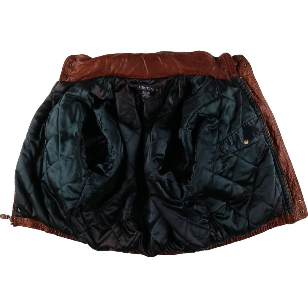 90'S NAUTICA padded leather jacket type men's XL size vintage genuine leather brown type Vintage Second Hand