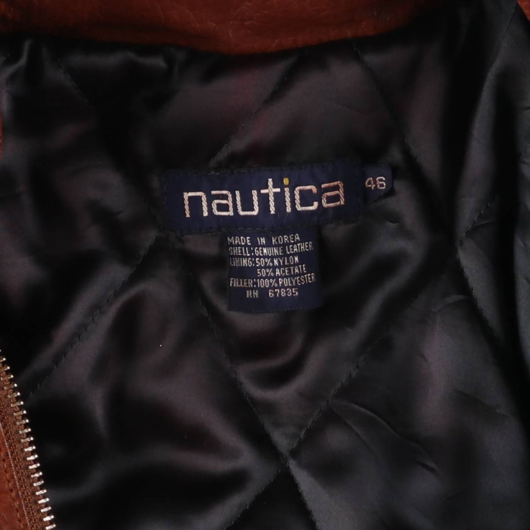 90'S NAUTICA padded leather jacket type men's XL size vintage genuine leather brown type Vintage Second Hand