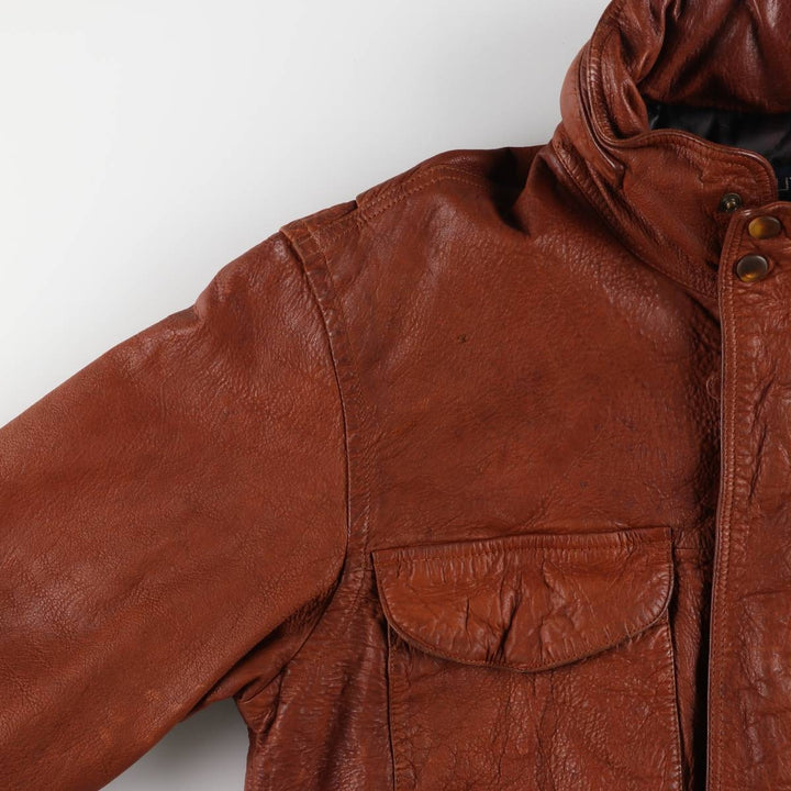 90'S NAUTICA padded leather jacket type men's XL size vintage genuine leather brown type Vintage Second Hand