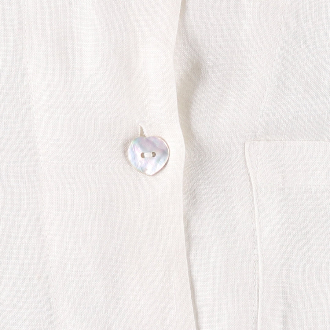 DANNY NOBLE Ruffled Round Collar Long Sleeve Linen Shirt, Made in USA, Women's Size Small linen white type Vintage Second Hand