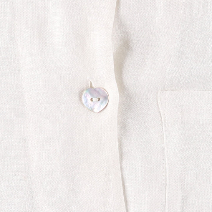 DANNY NOBLE Ruffled Round Collar Long Sleeve Linen Shirt, Made in USA, Women's Size Small linen white type Vintage Second Hand