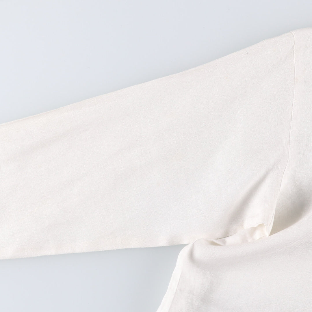 DANNY NOBLE Ruffled Round Collar Long Sleeve Linen Shirt, Made in USA, Women's Size Small linen white type Vintage Second Hand