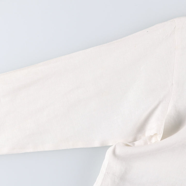 DANNY NOBLE Ruffled Round Collar Long Sleeve Linen Shirt, Made in USA, Women's Size Small linen white type Vintage Second Hand