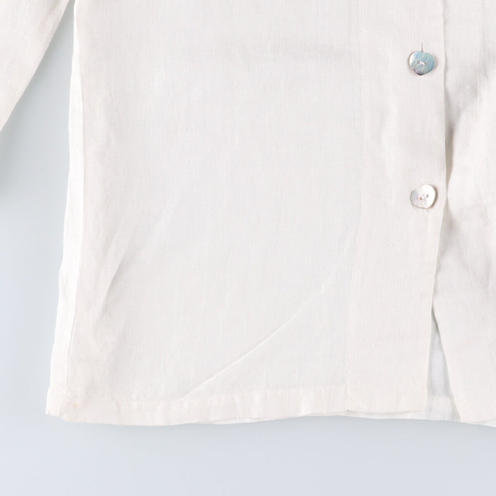 DANNY NOBLE Ruffled Round Collar Long Sleeve Linen Shirt, Made in USA, Women's Size Small linen white type Vintage Second Hand