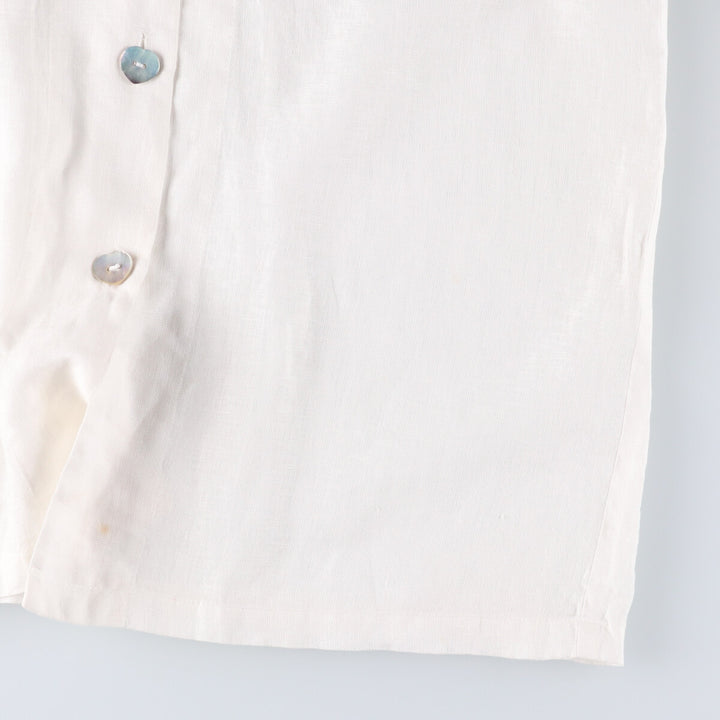 DANNY NOBLE Ruffled Round Collar Long Sleeve Linen Shirt, Made in USA, Women's Size Small linen white type Vintage Second Hand