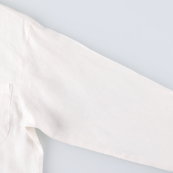 DANNY NOBLE Ruffled Round Collar Long Sleeve Linen Shirt, Made in USA, Women's Size Small linen white type Vintage Second Hand