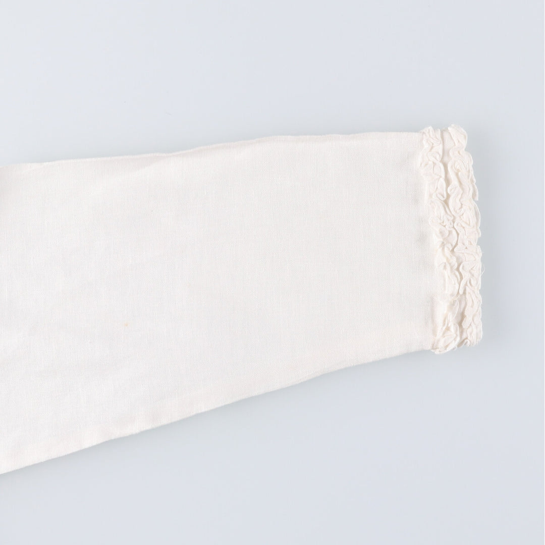 DANNY NOBLE Ruffled Round Collar Long Sleeve Linen Shirt, Made in USA, Women's Size Small linen white type Vintage Second Hand