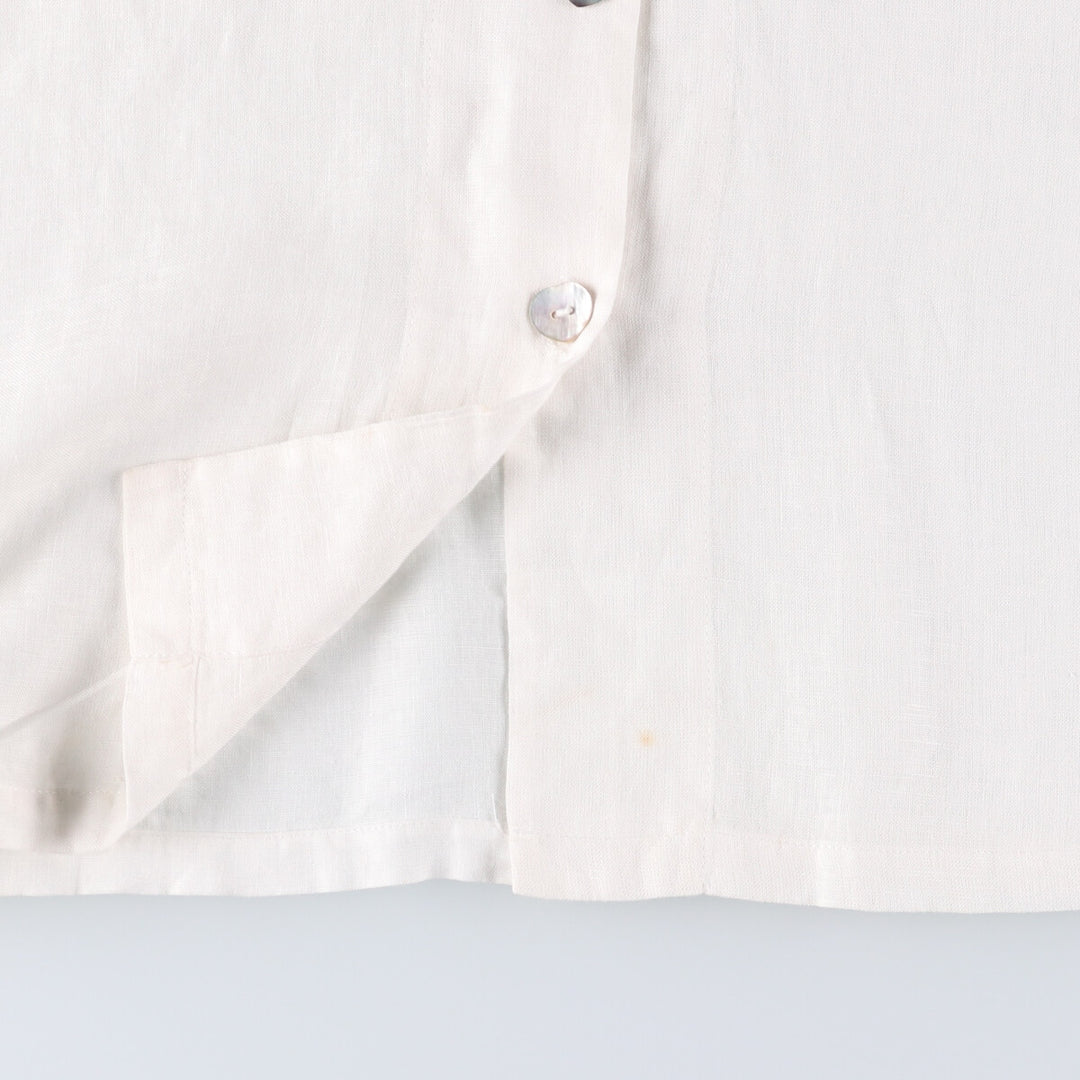 DANNY NOBLE Ruffled Round Collar Long Sleeve Linen Shirt, Made in USA, Women's Size Small linen white type Vintage Second Hand