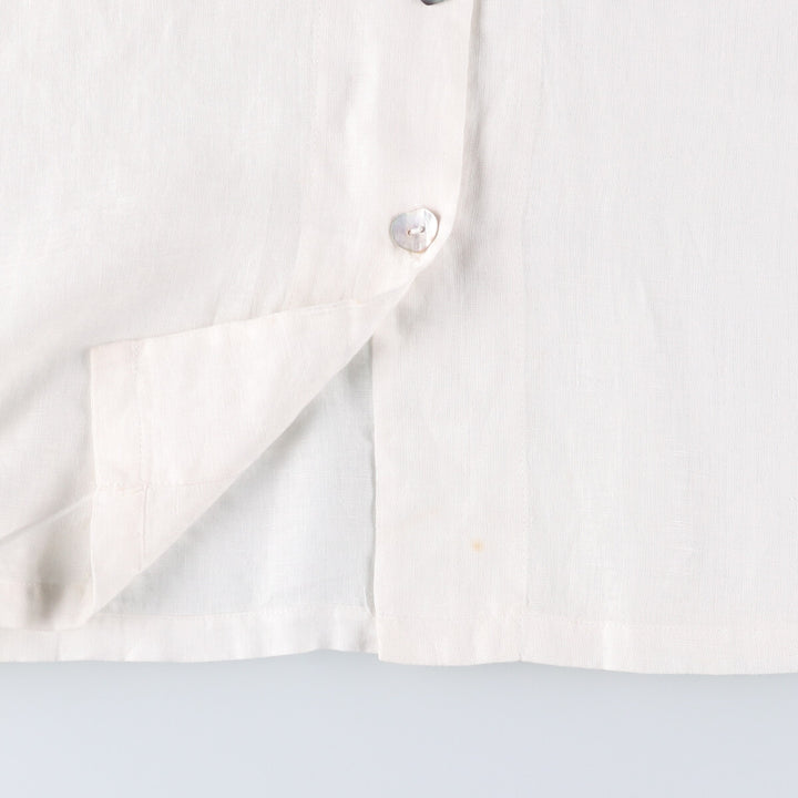 DANNY NOBLE Ruffled Round Collar Long Sleeve Linen Shirt, Made in USA, Women's Size Small linen white type Vintage Second Hand