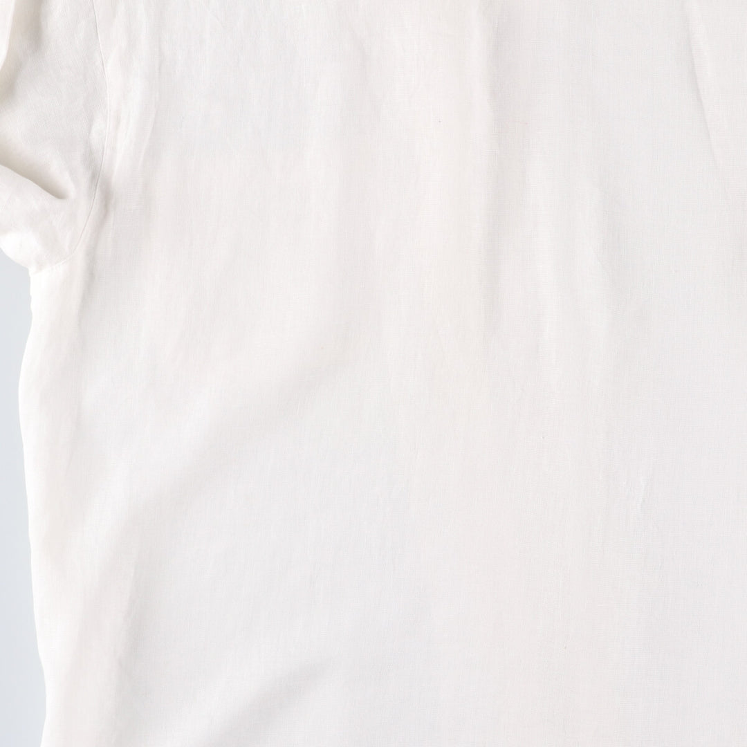 DANNY NOBLE Ruffled Round Collar Long Sleeve Linen Shirt, Made in USA, Women's Size Small linen white type Vintage Second Hand