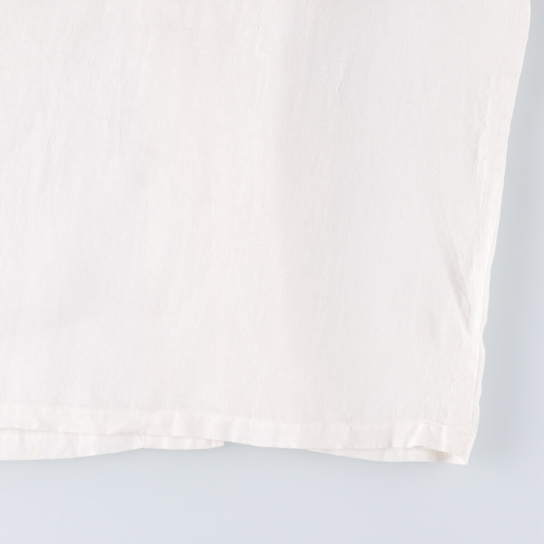 DANNY NOBLE Ruffled Round Collar Long Sleeve Linen Shirt, Made in USA, Women's Size Small linen white type Vintage Second Hand