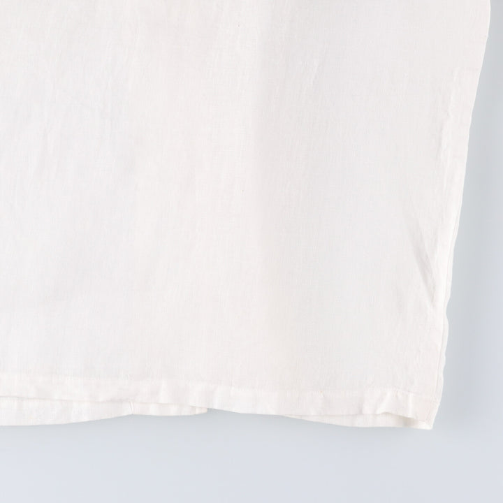 DANNY NOBLE Ruffled Round Collar Long Sleeve Linen Shirt, Made in USA, Women's Size Small linen white type Vintage Second Hand