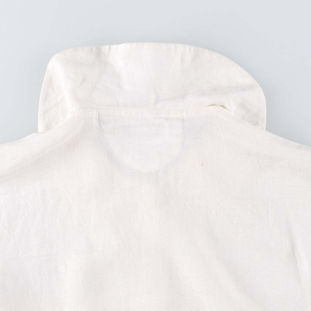 DANNY NOBLE Ruffled Round Collar Long Sleeve Linen Shirt, Made in USA, Women's Size Small linen white type Vintage Second Hand