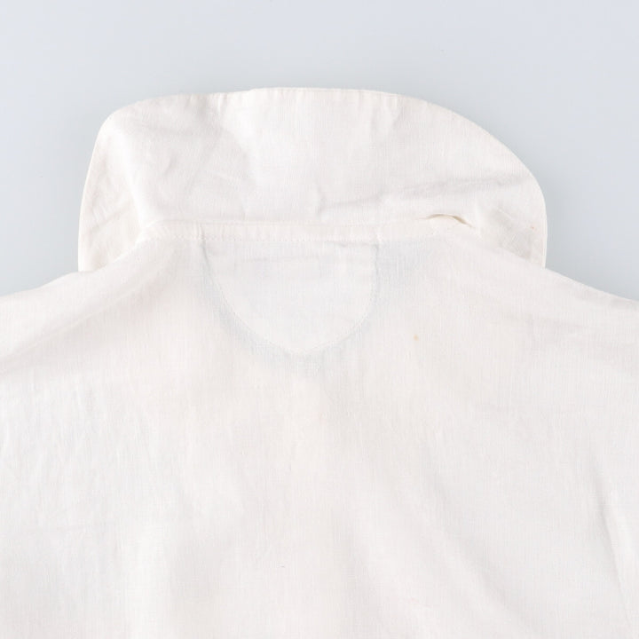 DANNY NOBLE Ruffled Round Collar Long Sleeve Linen Shirt, Made in USA, Women's Size Small linen white type Vintage Second Hand