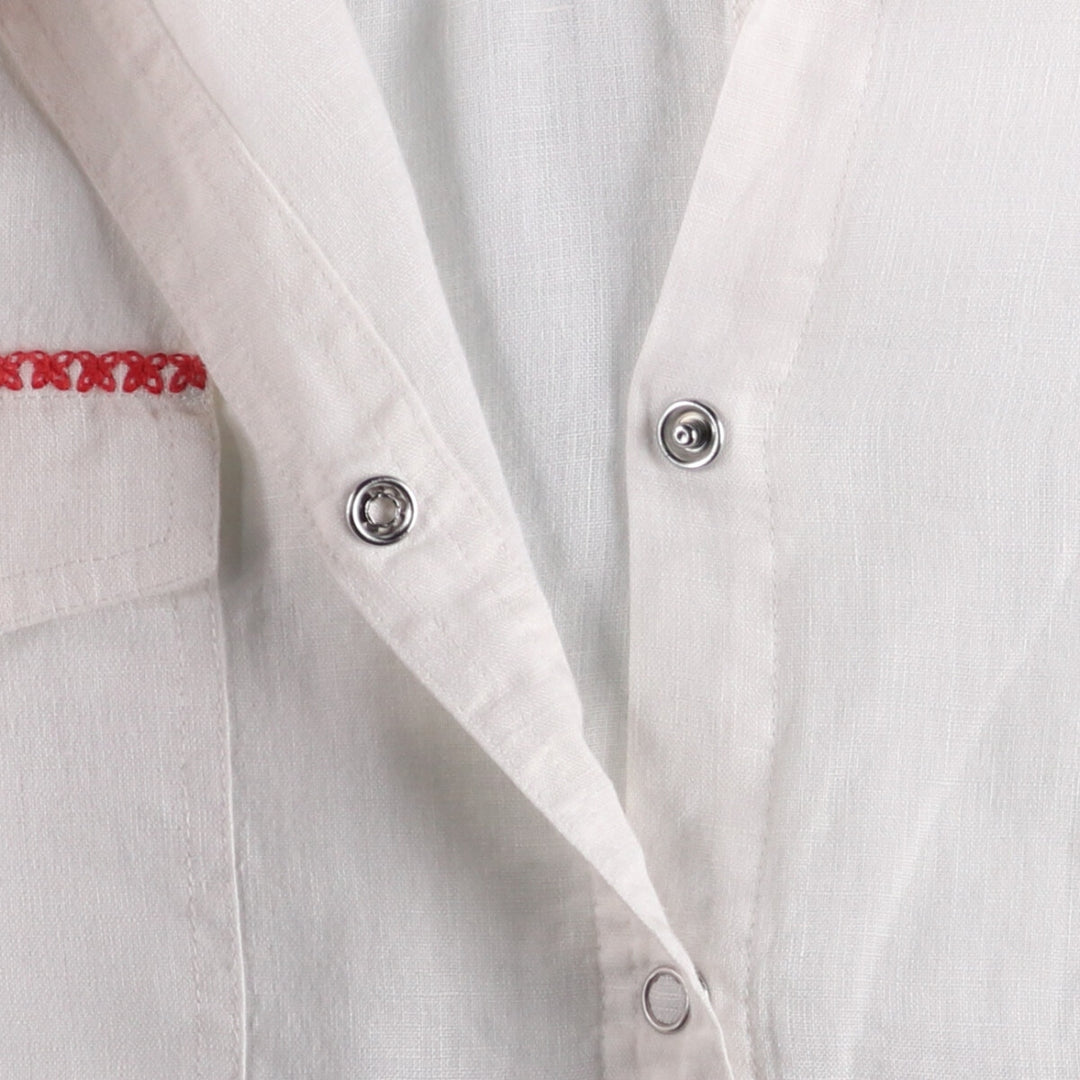 CHICO'S Floral Open Collar Long Sleeve Linen Shirt, Women's Size L linen white type Vintage Second Hand