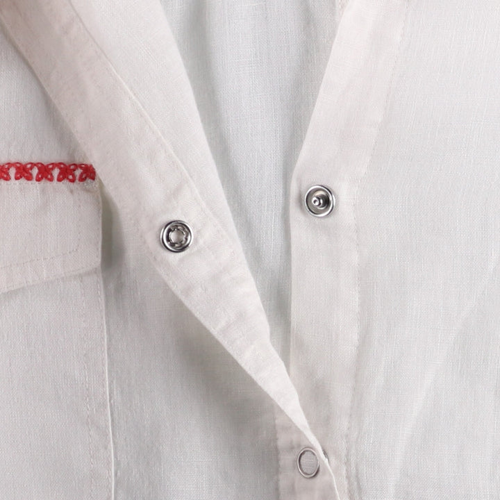 CHICO'S Floral Open Collar Long Sleeve Linen Shirt, Women's Size L linen white type Vintage Second Hand