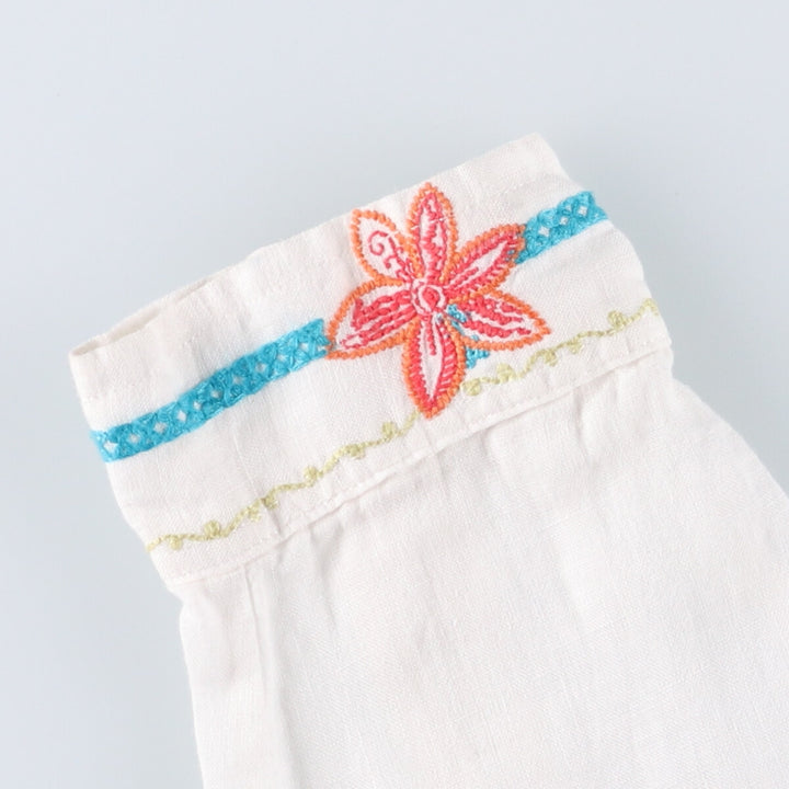 CHICO'S Floral Open Collar Long Sleeve Linen Shirt, Women's Size L linen white type Vintage Second Hand