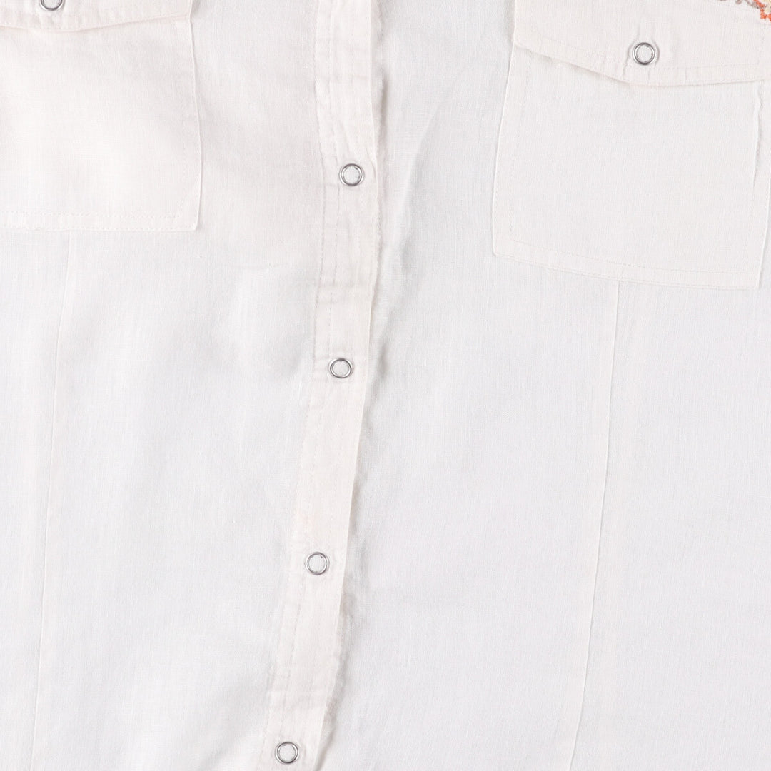 CHICO'S Floral Open Collar Long Sleeve Linen Shirt, Women's Size L linen white type Vintage Second Hand