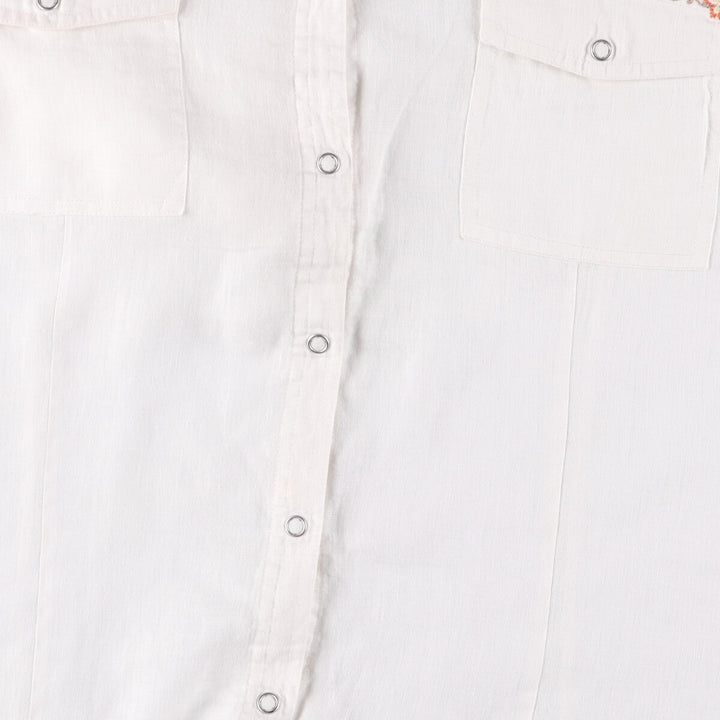 CHICO'S Floral Open Collar Long Sleeve Linen Shirt, Women's Size L linen white type Vintage Second Hand